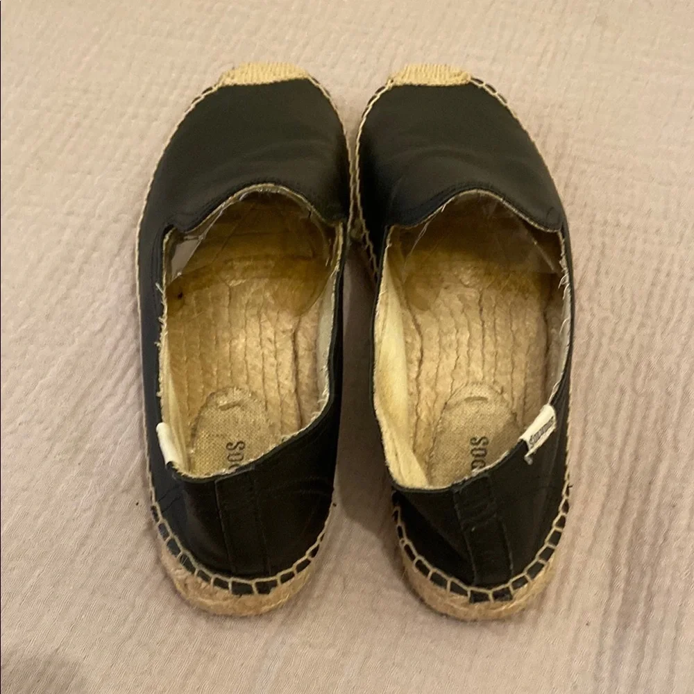 Soludos Classic Black Leather Espadrilles. Size 10